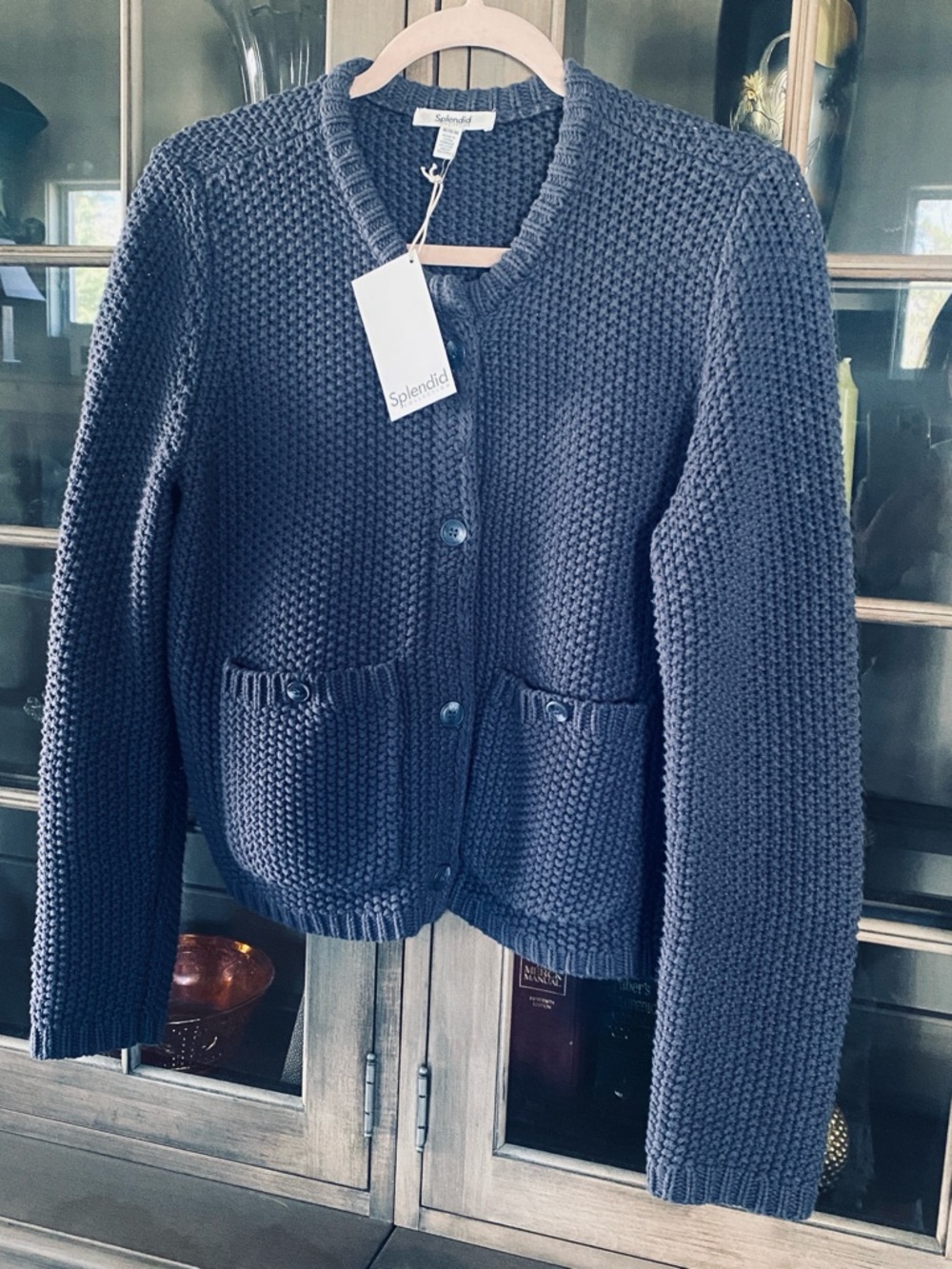 SPLENDID  Navy Popcorn Knit Button Cardigan. M. NWT